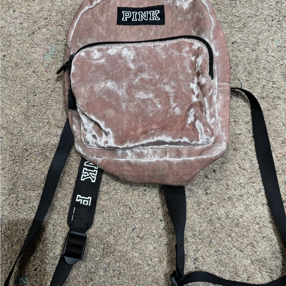 PINK Victoria's Secret Velvet Backpack - Pink and Black